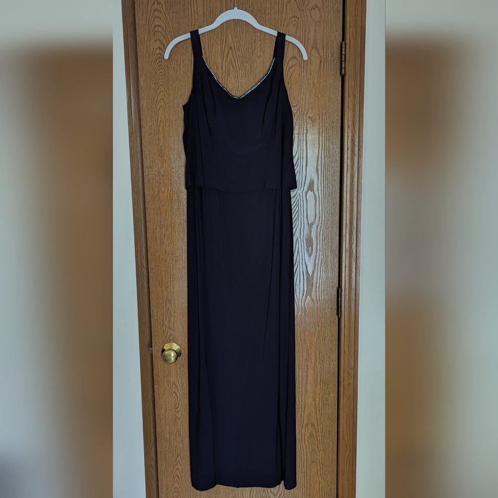 Alex Evenings Elegant Dress Set, Navy with Silver Beads- Size 8